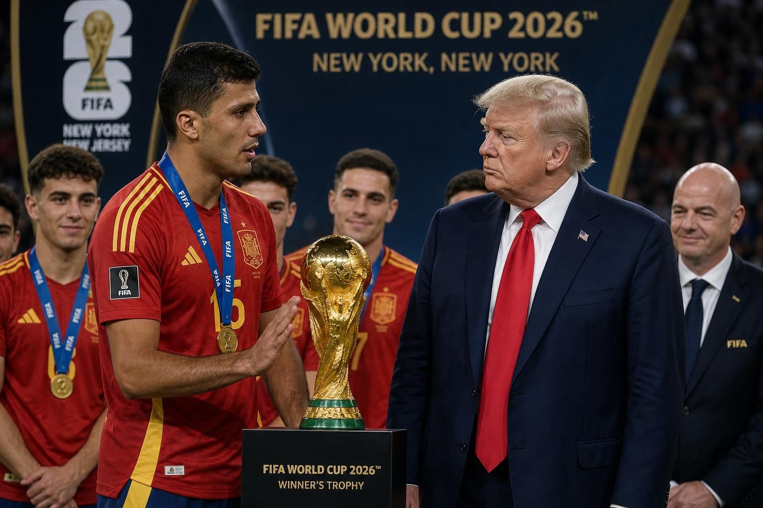 découvrez comment rodri fait appel à trump pour quitter la scène lors de la cérémonie de remise du trophée de la coupe du monde 2026, un moment inattendu qui a surpris les fans.